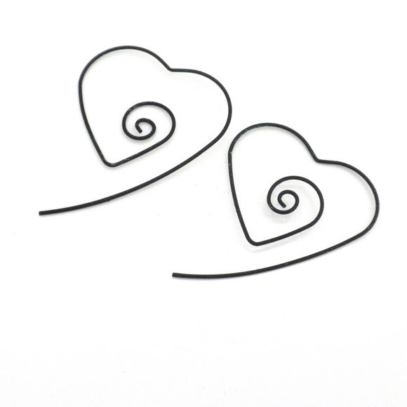 Heart Gold Black or Silver Wire Hoop Earrings - Picture 4 of 4